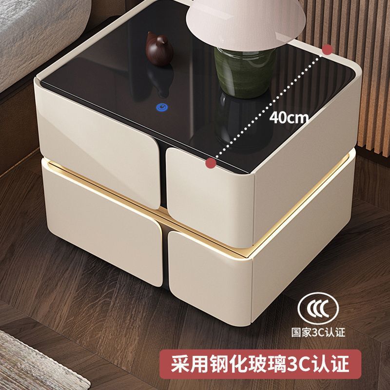 全实木带灯床头柜轻奢奶油风