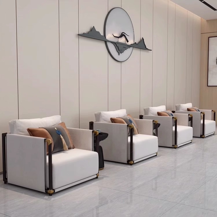 新中式贵宾商务休闲洽谈沙发椅酒店民宿接待室会客区单人沙发座椅