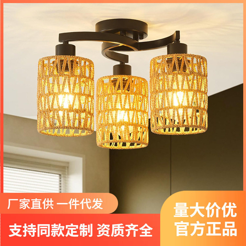 中式仿麻绳编织复古吸顶灯