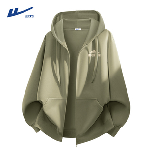 回力开衫卫衣男2026新款设计感小众绿色青少年重磅连帽宽松外套Y