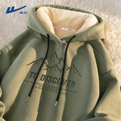 回力羊羔绒卫衣男冬季 新款 连帽保暖加绒加厚男生青少年上衣外套Y