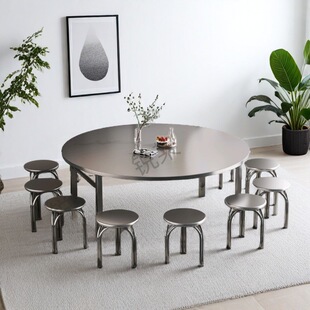 2026304不锈钢折叠桌圆形家用桌烧烤摆摊桌轻便吃饭桌流水席桌饭