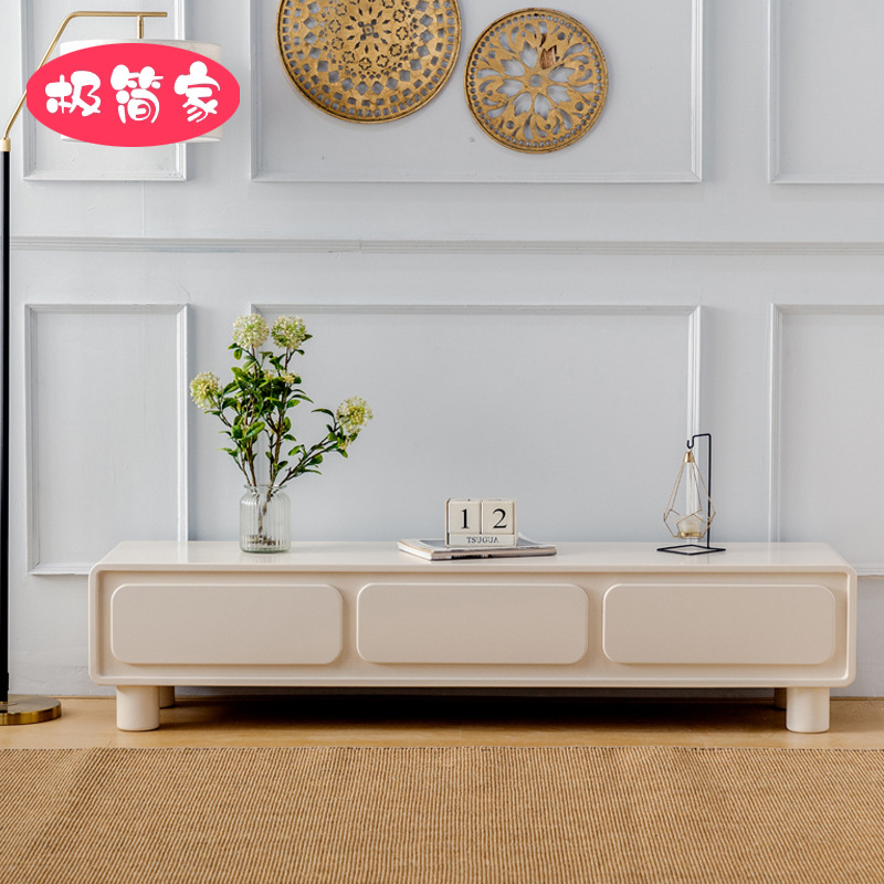 北欧家用奶油风电视柜 奶白色客厅家具小户型落地式电视柜