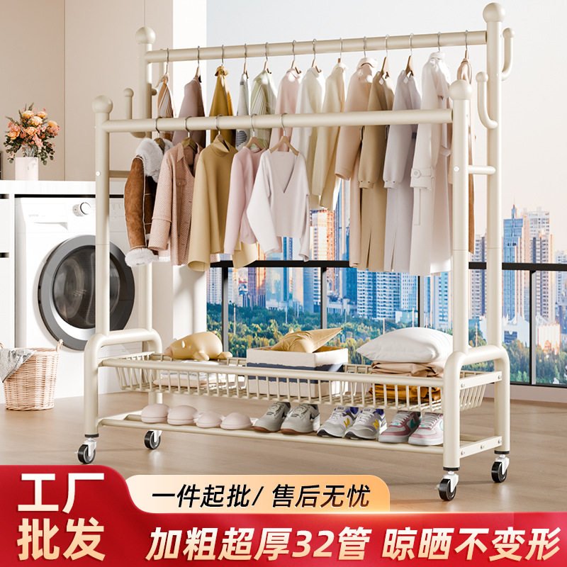 简易衣帽架卧室落地挂衣架房间可移动轻奢家用收纳筐客厅衣服架子
