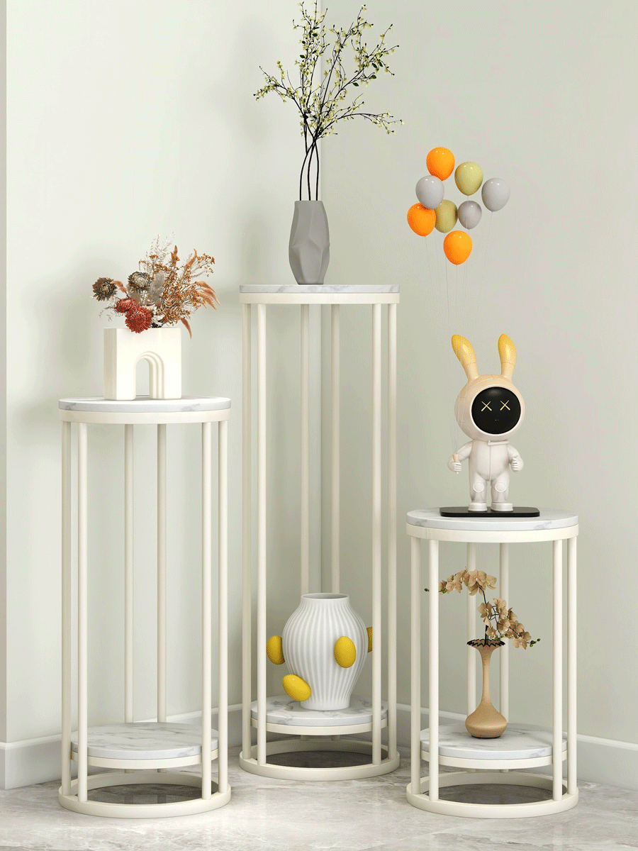 2026奶油风大理石花架客厅落地电视柜花架轻奢简约装饰架绿萝室内