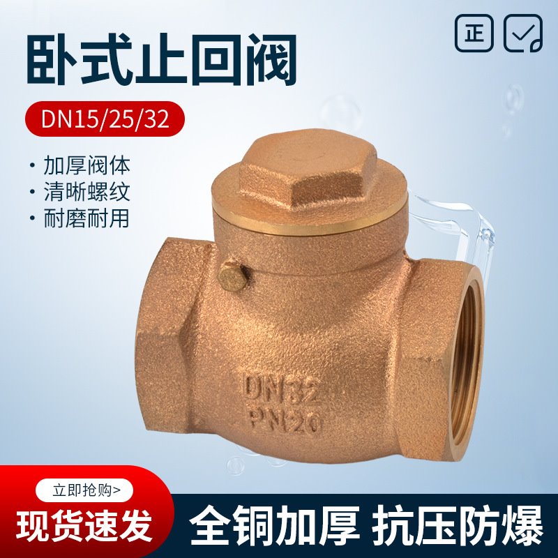 青铜卧式止回阀丝扣分自来水单向阀 6分逆止阀dn20船用青铜止回阀