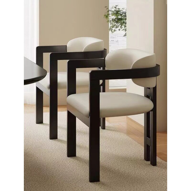 实木黑色餐桌椅中古轻奢家用酒店时尚靠背椅子设计师创意复古茶椅