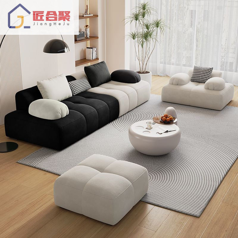 法式奶油布艺三人沙发猫抓布