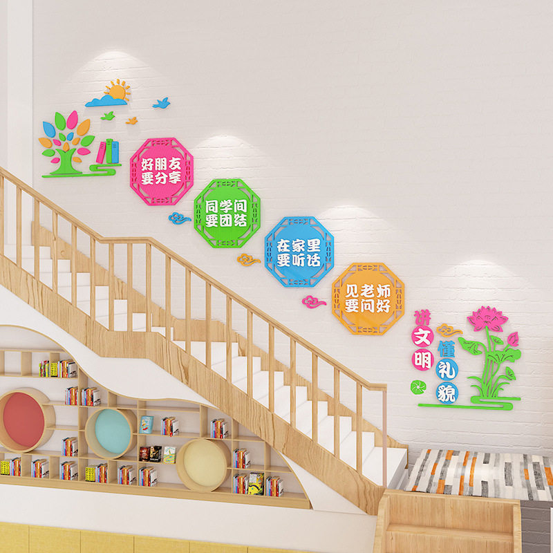 幼儿园文明礼貌用语环创主题墙贴3d立体教室走廊楼道楼梯墙面装饰