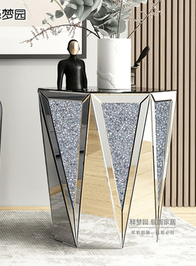 北欧INS轻奢玻璃边几客厅小茶几现代网红角几镜面家具3067