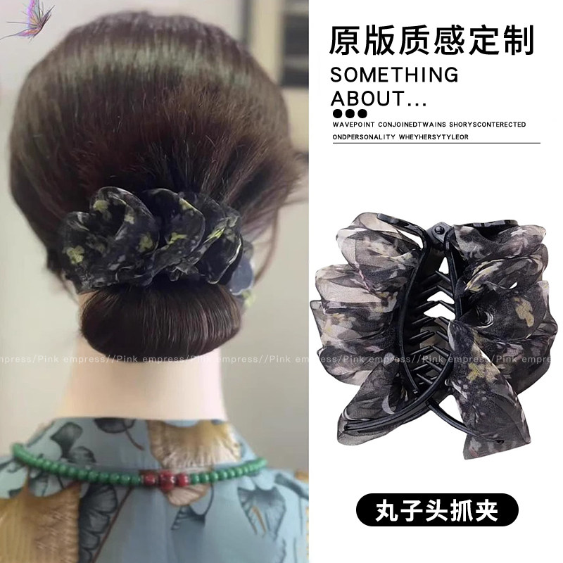 懒人丸子头神器褶皱碎花抓夹女高级感后脑勺鲨鱼夹子发卡头发发夹