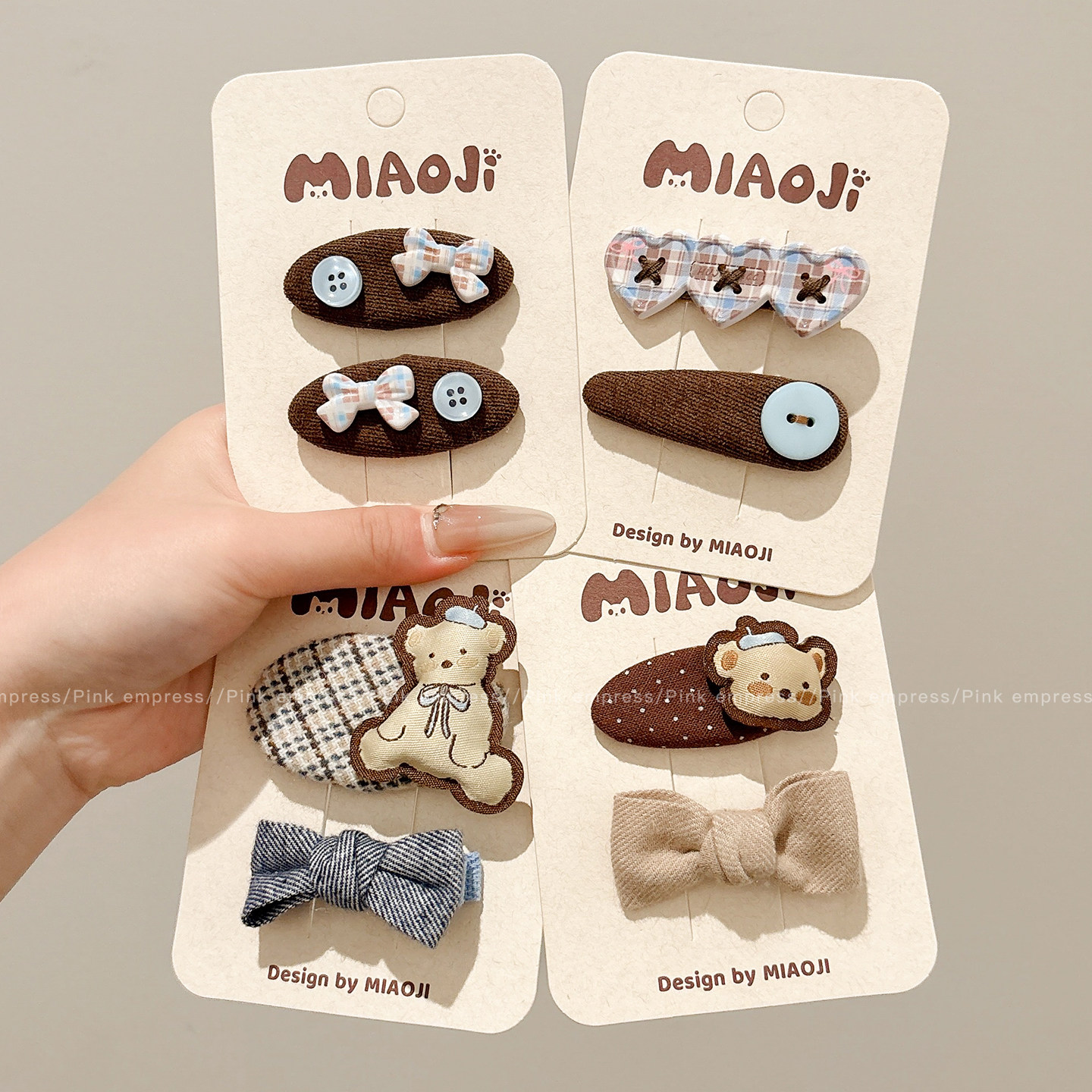 韩系布艺咖色小熊蝴蝶结发夹头饰小女孩发卡女童发饰宝宝刘海夹子