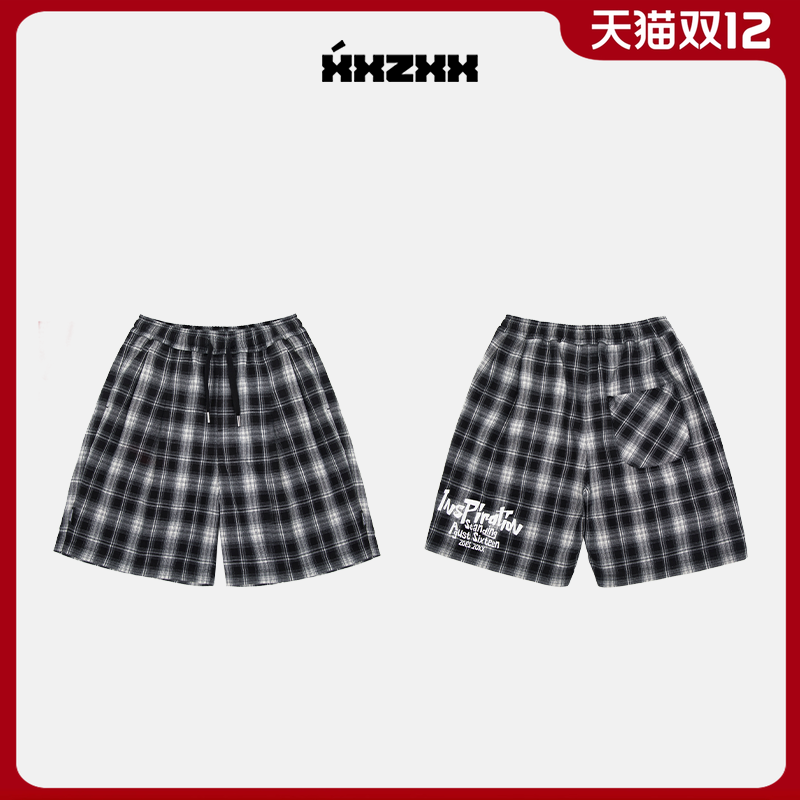 XXZXX潮牌字母印花格子短裤男女