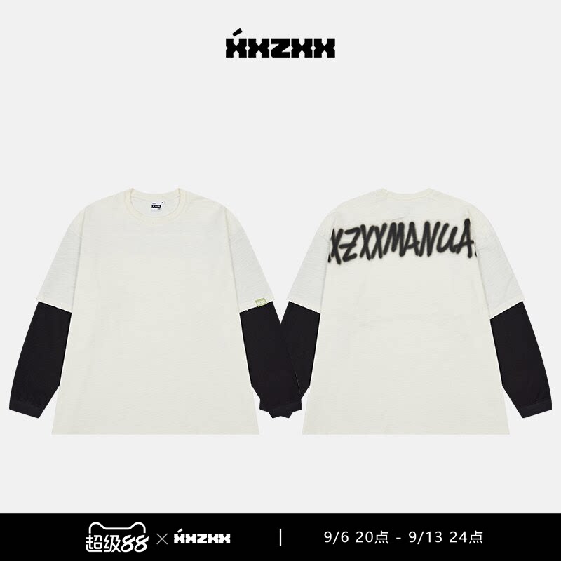 XXZXX潮牌假两件长袖T恤男女同款图片