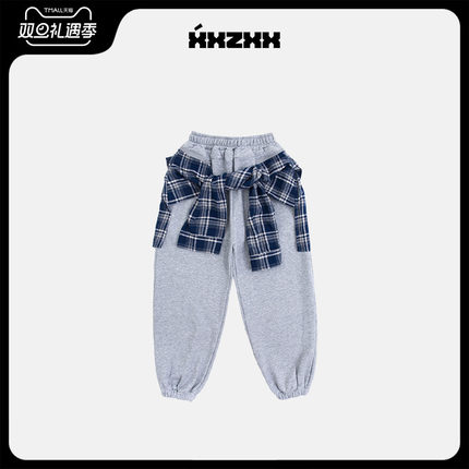 XXZXX 薄款卫裤假两件可拆卸男女潮牌童装亲子装 秋季新款 153