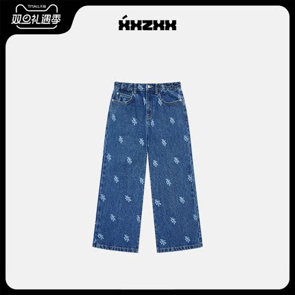 XXZXX牛仔裤满印设计宽松直筒男女潮牌童装亲子装 秋季新款 1603
