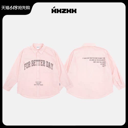 XXZXX潮牌字母印花长袖衬衫男女