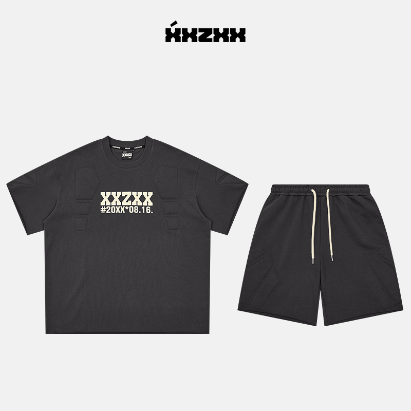 XXZXX 短袖短裤时尚套装男女同款潮牌立体刺绣 2025夏季新款 2191