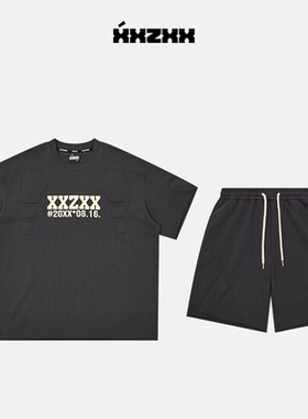 XXZXX 短袖短裤时尚套装男女同款潮牌立体刺绣休闲 夏季新款 2191