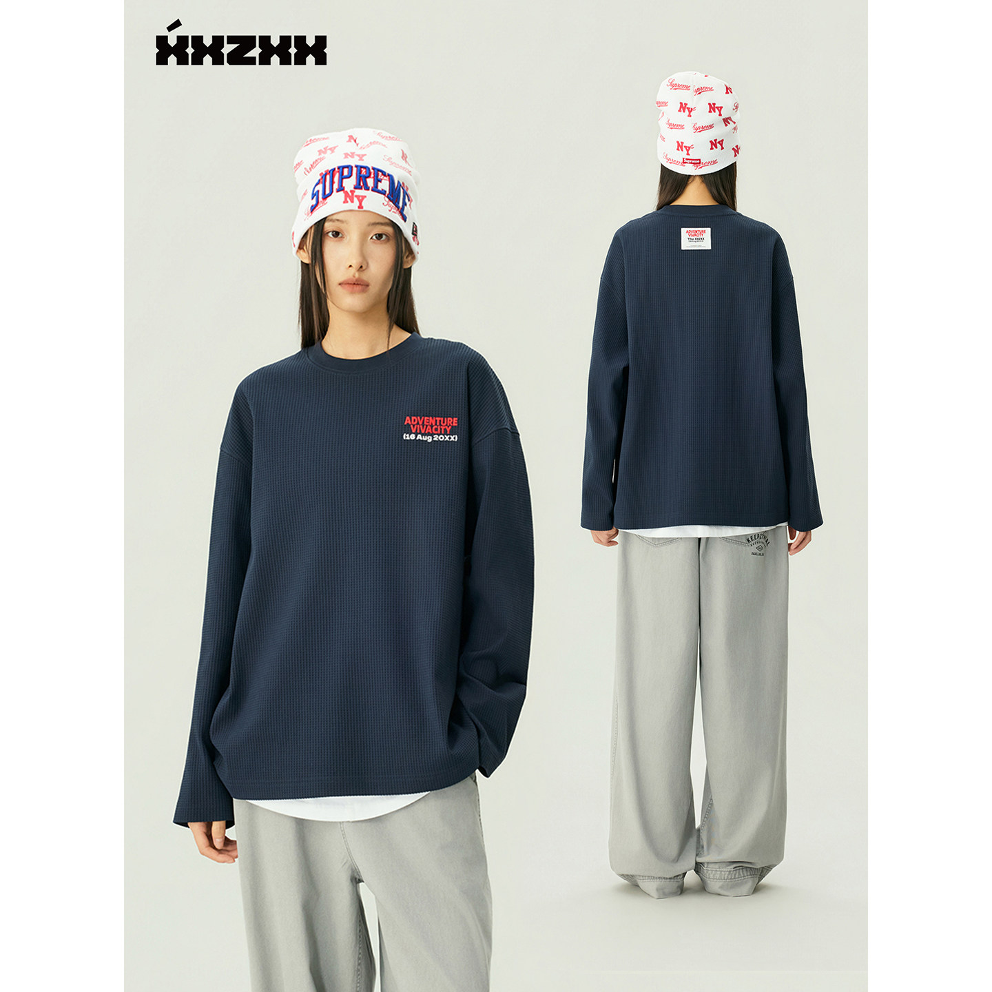 XXZXX华夫格长袖T恤男女同款图片