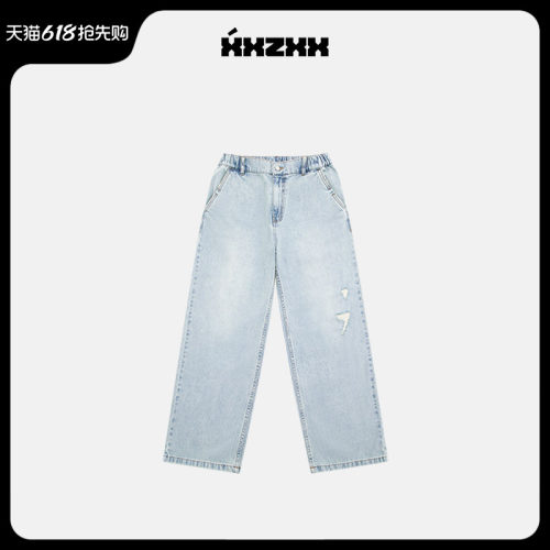XXZXX潮牌破洞薄款牛仔裤男女款