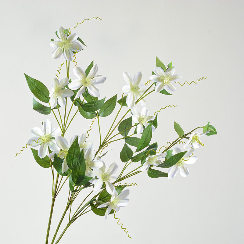 假花仿真花摆设网红 客厅高级感轻奢铁线莲高枝花束绢花插花摆放