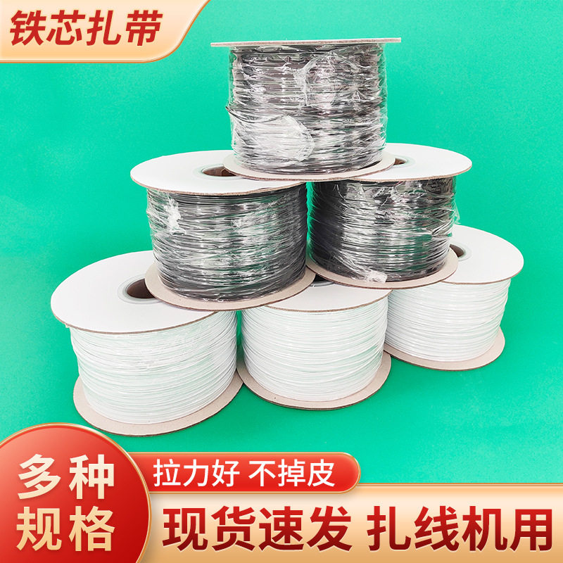 供应批发打卷铁芯双面扎丝 自动扎线机用环保白色pe包胶包塑铁丝