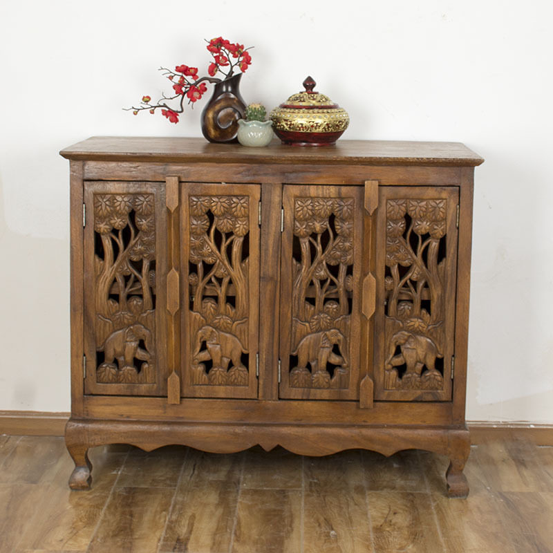 泰式东南亚风格家具柚木玄关柜泰式隔断鞋柜实木大象雕花储物柜子