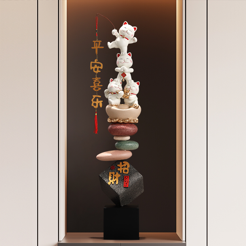 时来运转招财猫客厅落地大摆件入门玄关电视柜装饰品新居乔迁礼物