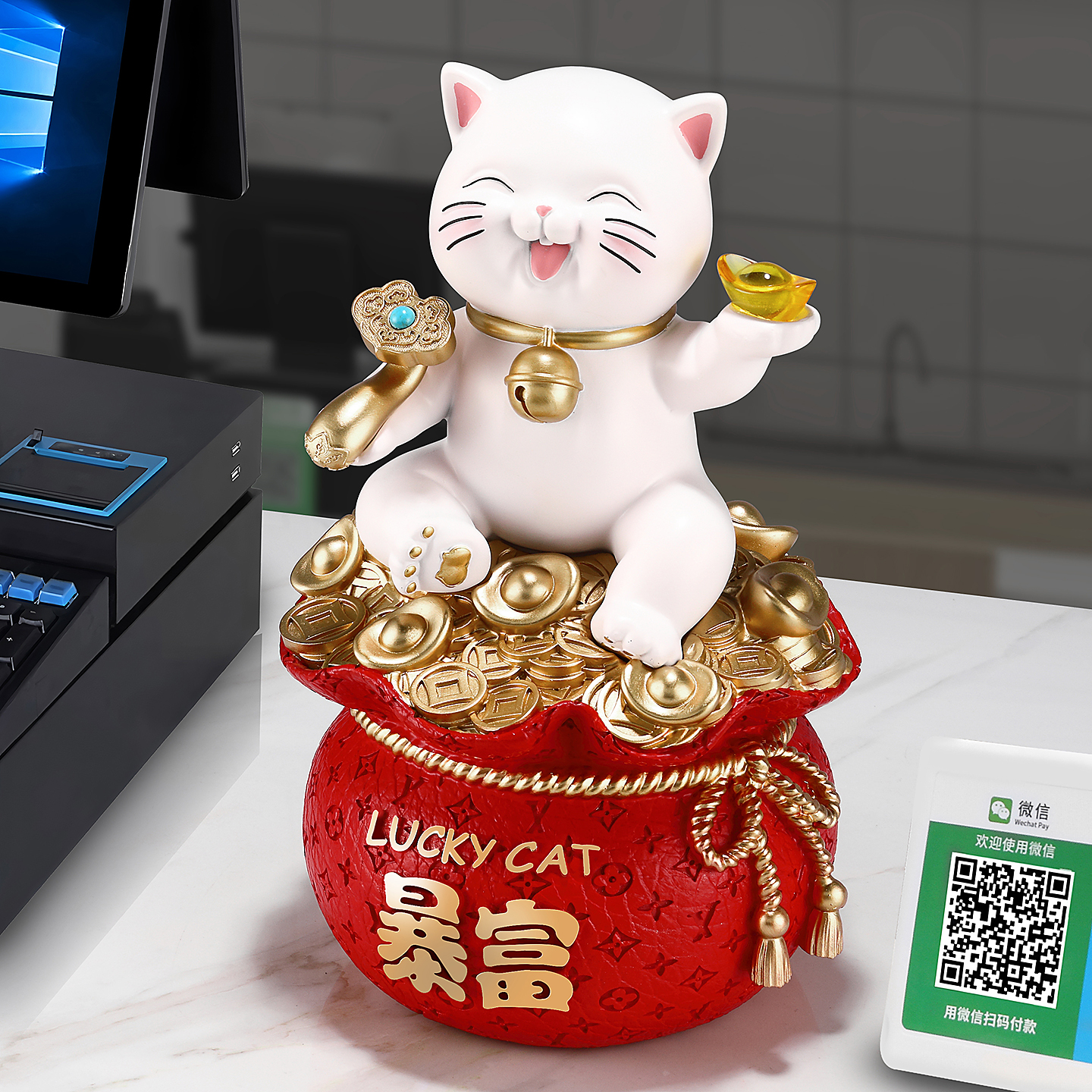 新店开业招财猫摆件贺礼前台收银台发财猫客厅玄关装饰乔迁礼物