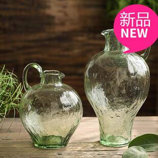 爆款绿色单耳锤纹大肚玻璃花瓶圆肚花器高品质北欧客厅摆件