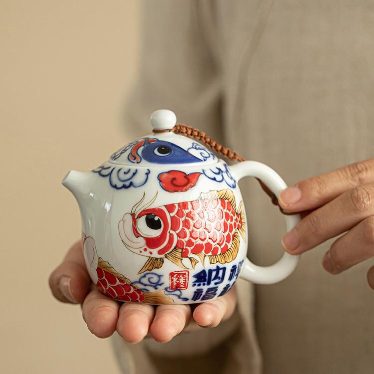 爆款祥龙纳福龙旦壶功夫茶具带过滤陶瓷单壶家用大号泡茶壶中式礼