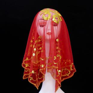 爆款新娘陪嫁婚庆用品新娘结婚盖头红色蒙头巾中式头纱婚礼喜字盖