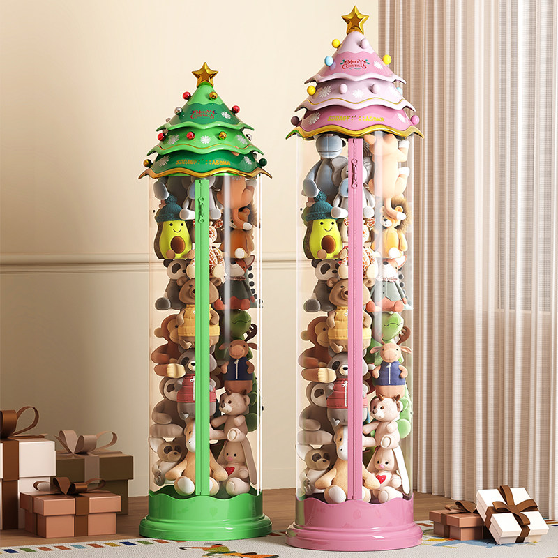 娃娃收纳桶升级高颜值家用公仔玩偶整理神器放毛绒玩具防尘透明筒