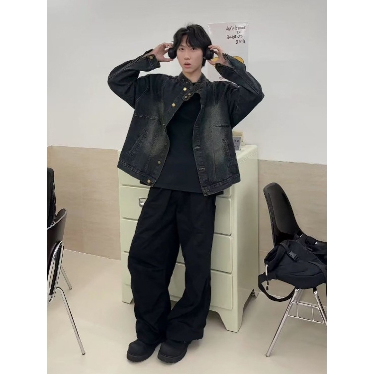 欧洲站秋季新款 美式水洗牛仔外套做旧街头情侣褪色夹克潮上衣
