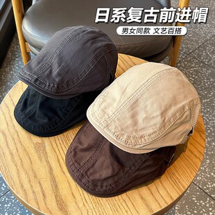 款 日本品质四季 棉前进帽纯色复古英伦风报童帽女士简约百搭文艺贝
