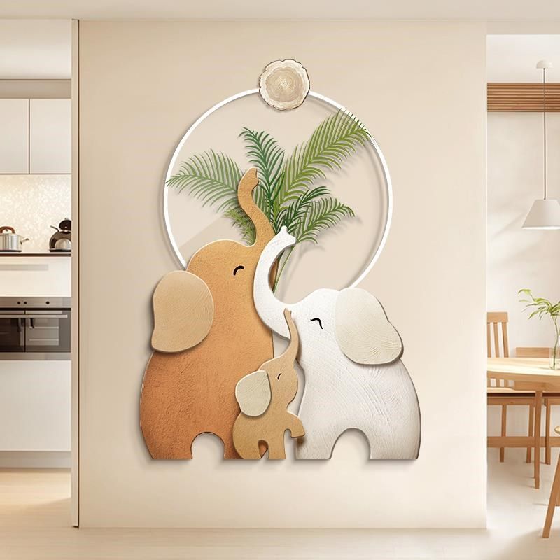 奶油风玄关装饰画高级感rled灯画发光画入户正对门大象壁画寓意好,家居饰品,现代装饰画,淘宝优惠券,粉丝福利购,淘宝优惠卷