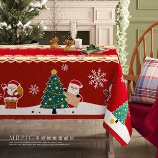 新品 红色圣c诞风新年桌布防水茶几布轻奢高级长方形餐桌台布Chris