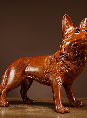 花梨木雕12生肖狗工艺r品摆饰实木雕刻狼狗家居客厅电视柜装饰摆