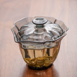 百财玻璃盖碗耐热茶杯防烫单个泡茶器功夫茶具轻奢高X档带盖手抓