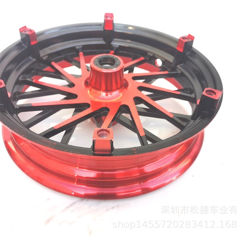 2.75-1i0反刹车内卡二号前铝轮总成/红黑搭配
