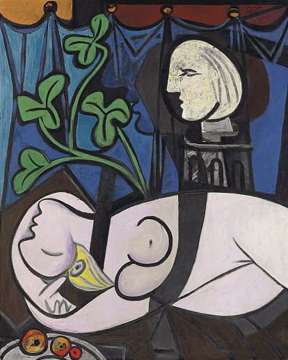 Picasso毕加索油q画裸体绿叶和半身像装饰画世界名画复制品手绘