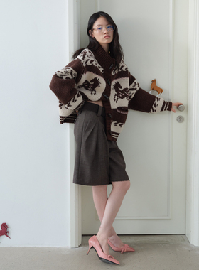 【小竹马胶囊】AVVENN马年主题花型费尔岛针织开衫AK12801575