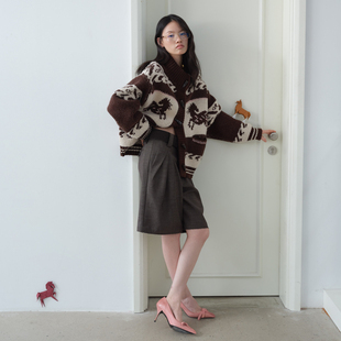 【小竹马胶囊】AVVENN马年主题花型费尔岛针织开衫AK12801575