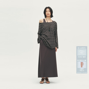 AVVENN设计师款 真两件宽松一字肩条纹吊带连衣裙AL71101681