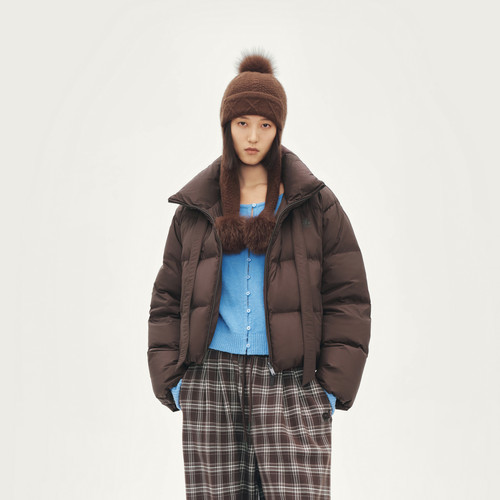 AVVENN设计师款复古棕咖色正反两穿羽绒服AL90501558