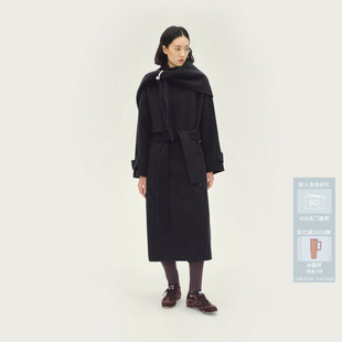 AVVENN羊毛骆驼绒双面呢三角巾披肩款 长大衣AL90303724