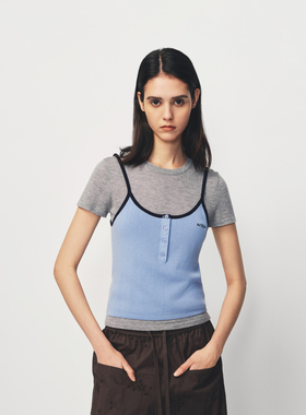 AVVENN撞色罗边设计两件套叠穿针织衫AK10601642