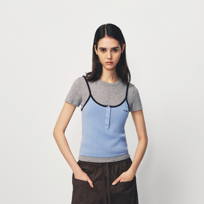 AVVENN撞色罗边设计两件套叠穿针织衫AK10601642