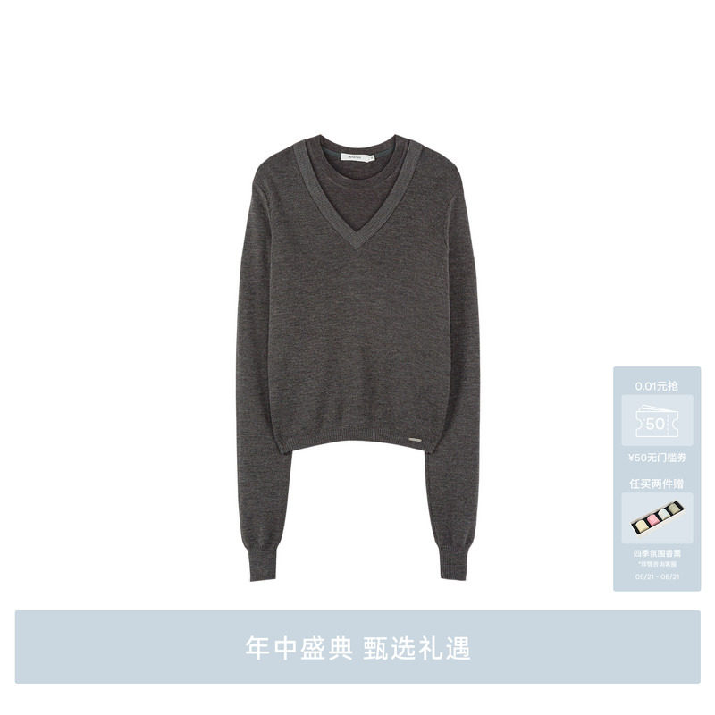 AVVENN羊毛混纺加长堆堆袖两件套毛衫AM70601680